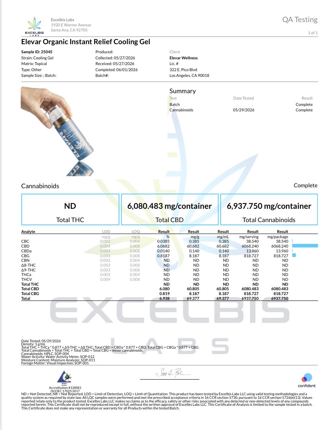 elevar 6000mg cbd 800mg cbg cooling gel topical 